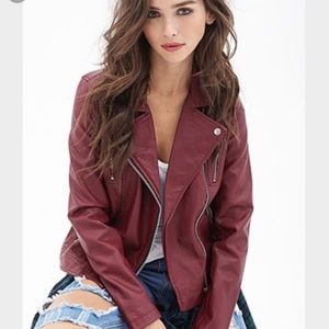 Forever 21 Burgundy Faux Leather Motorcycle Jacket